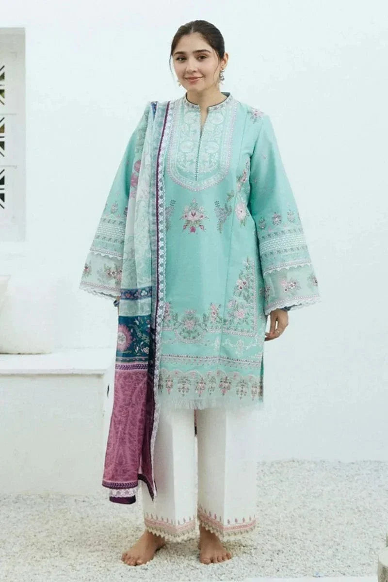 Zara Shahjahan Unstitched 3 piece lawn Embroidered suit D602