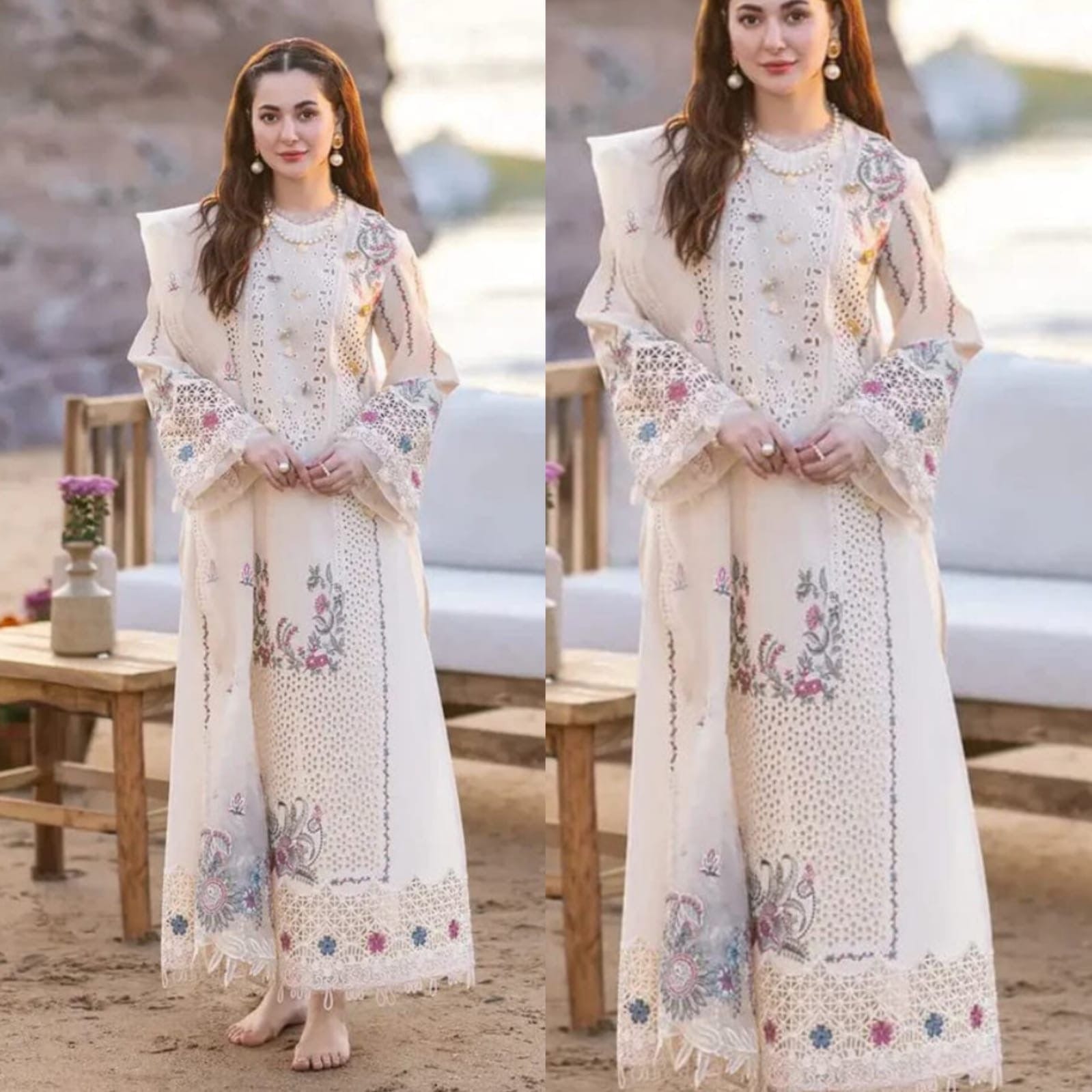 Qalamkar Unstitched 3 piece lawn Embroidered suit D596