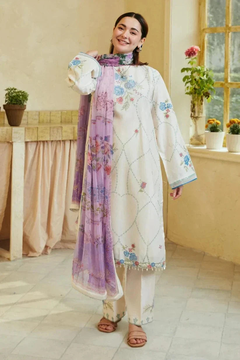 Zara Shahjahan Unstitched 3 piece lawn Embroidered suit D595