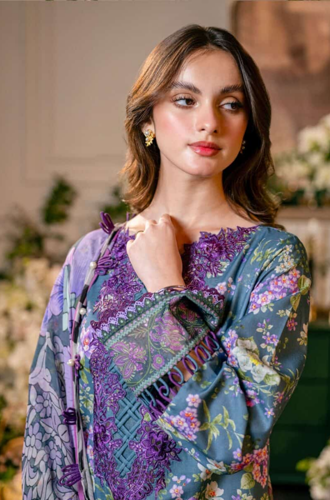 Sapphire Unstitched 3 piece lawn Printed suit D568