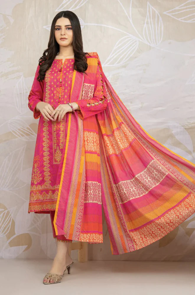 Sapphire Unstitched 3 piece lawn Embroidered suit D586