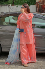 NISA Unstitched 3 piece lawn Embroidered suit D573