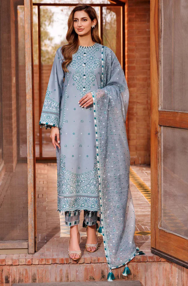 Farasha Unstitched 3 piece lawn Embroidered suit D572