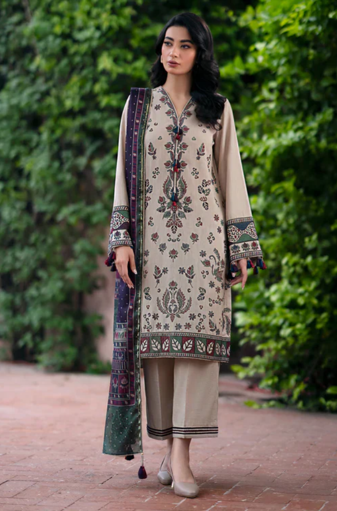 Jazmin Unstitched 3 piece lawn Embroidered suit D589