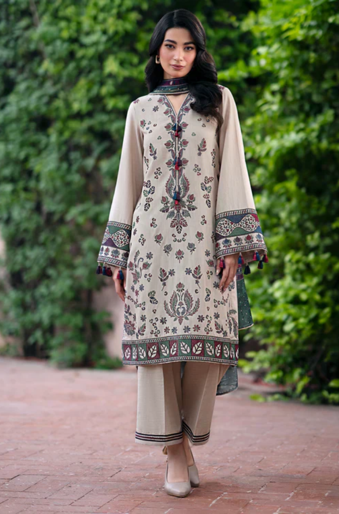 Jazmin Unstitched 3 piece lawn Embroidered suit D589